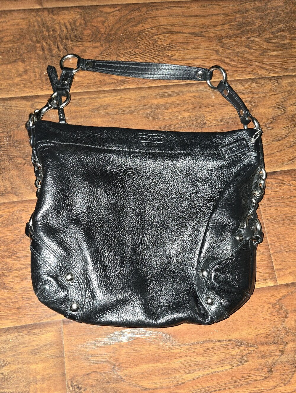 Coach Black Leather Shoulder Bag with Chain Strap